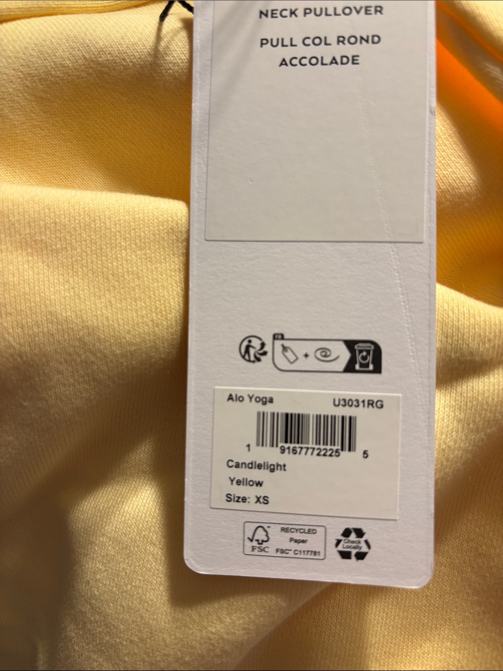 ALO Yoga Accolade Candlelight Yellow Crew Neck Pullover - Picture 3 of 4